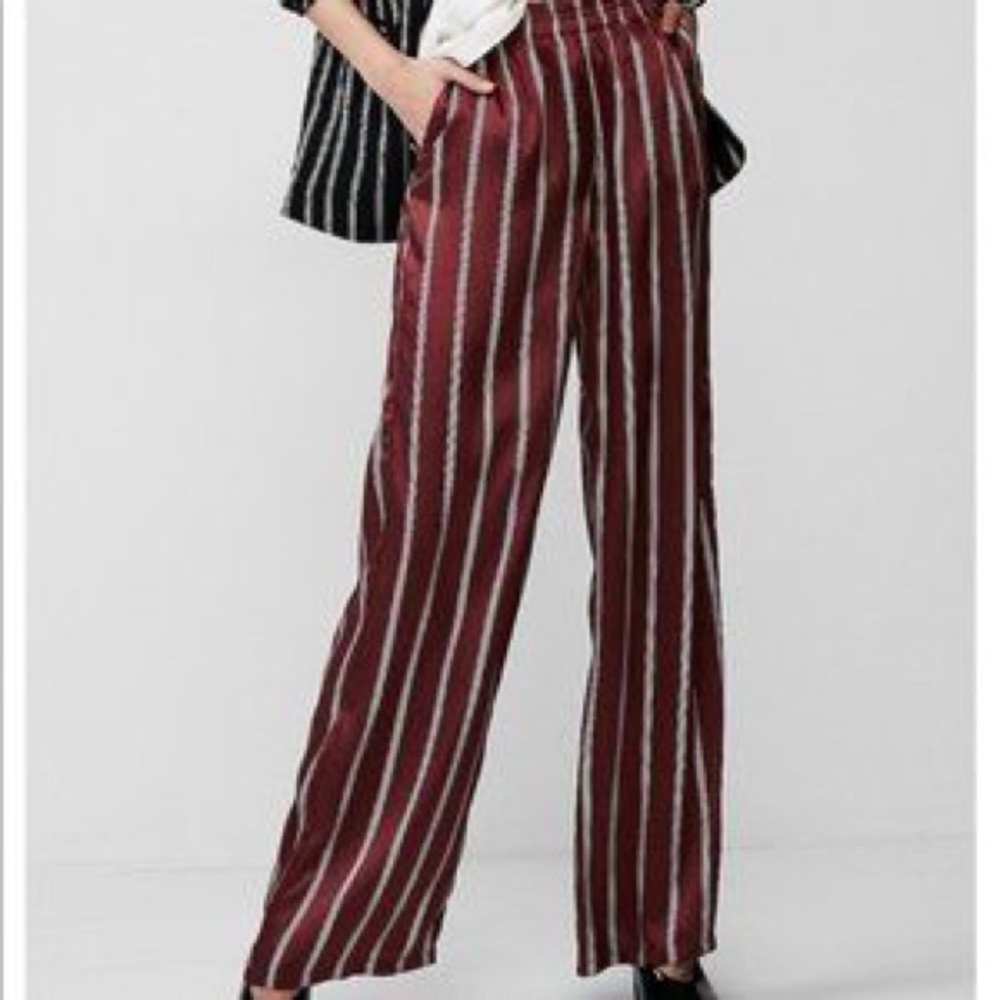 Express Mid Rise Wide Leg Red Striped Pants